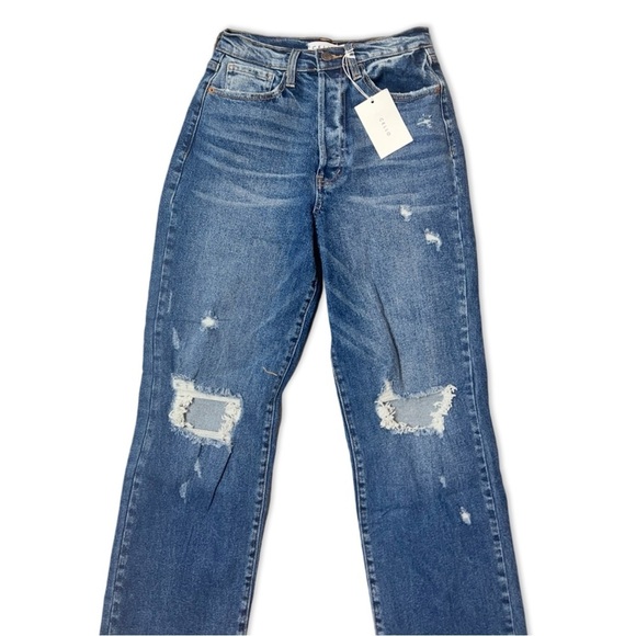 Cello High Rise Boyfriend Jeans in Dark Blue with distressed details Size 3 NWT - Picture 4 of 5